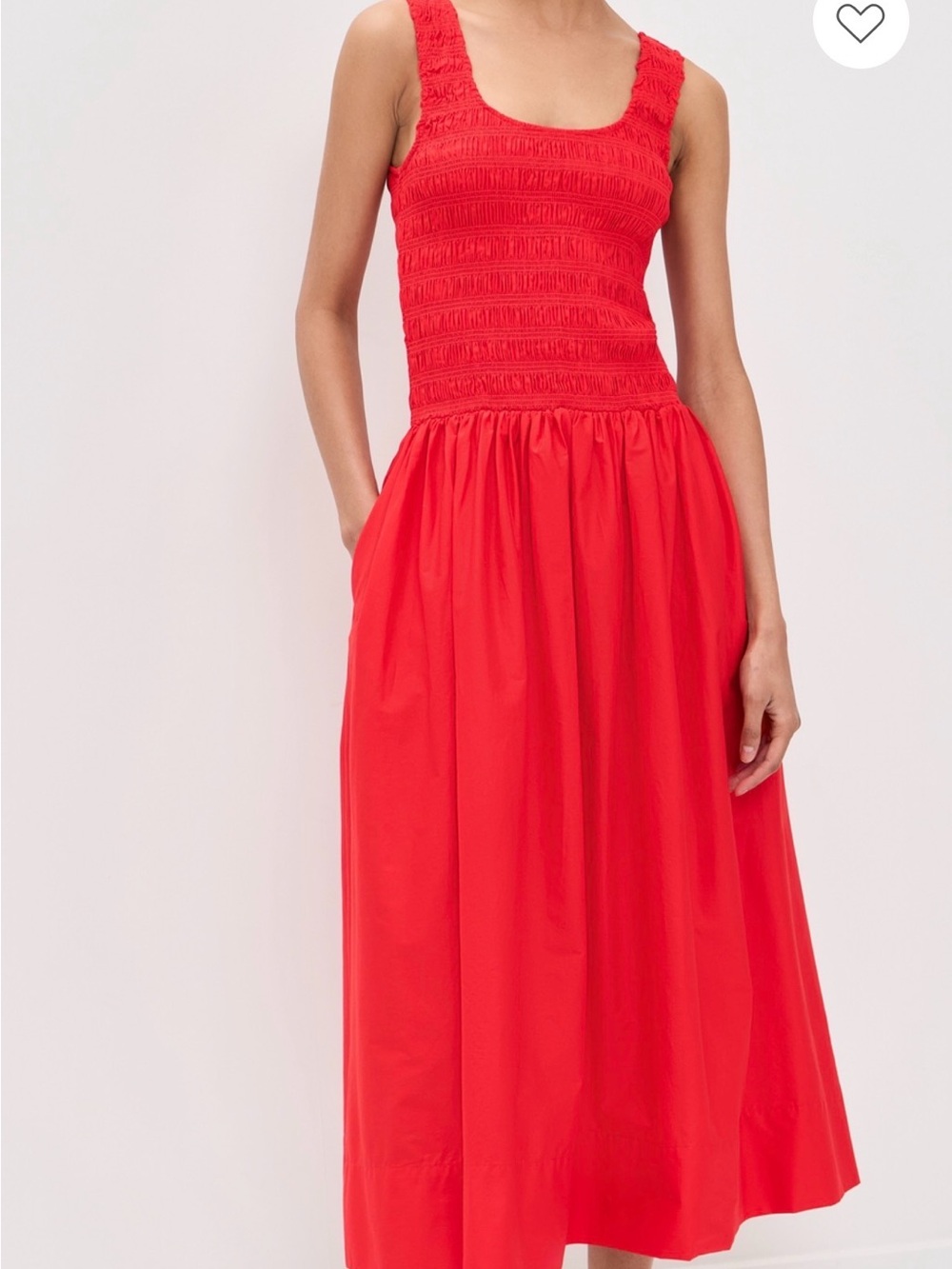 pistola Red Smocked Bodice Midi Dress